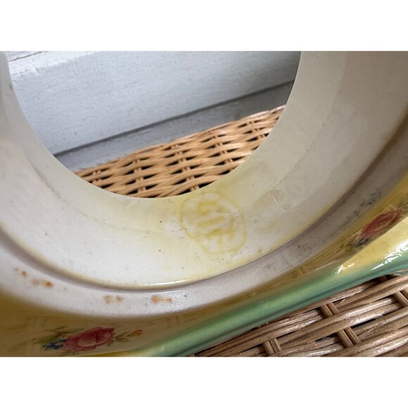 Antique 30s Porcelain Clock Case Frame Boy Girl on ends Roses Green Yellow - Picture 7 of 11